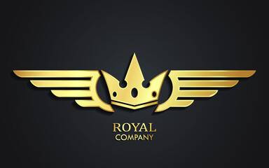 Wall Mural - 3d golden winged crown elegant logo design