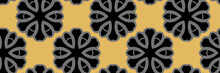 Decorative Background Pattern In Kaleidoscope Style Black Gold Gray Colors. Seamless Pattern, Texture. Vector Art.