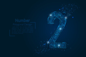 Wall Mural - abstract isolated blue image of a number two. polygonal illustration looks like stars in the blask n