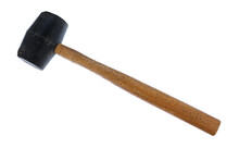 Old Wood Handled Black Rubber Mallet Isolated On A White Background.