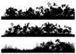 Isolated vector silhouettes of grass and bush covered ground.