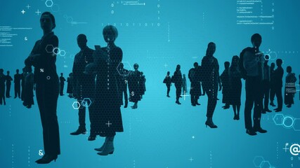 Poster - A large number of multinational people and technology concept. People and communication network. Digital transformation.