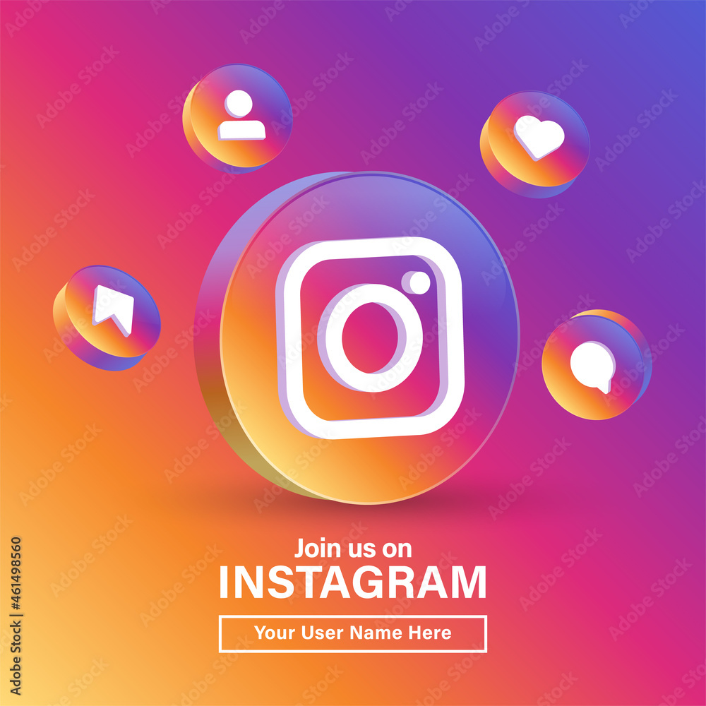 join us on instagram for social media icons banner in 3d round circle ...