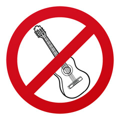 Wall Mural - No Guitar Symbol Isolated on White Background. Music Vector Illustration Prohibition Stop Sign.