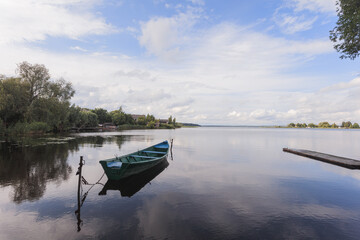 Naklejka na meble Landscape with a boat in a rural area on Lake Seliger with silence