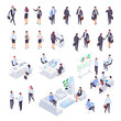 © aklionka - Set of isometric businessmen isolated on white background. 3d businessmen and business women, front and back view. Isometric people in business suits in different poses. Vector illustration.