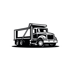 Sticker - Dump Truck Silhouette. Tipper Truck Black and White Vector Isolated