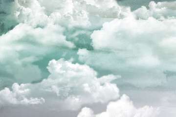 Wall Mural - Cloudy Watercolor Texture Background. Cloud Sky Background. 