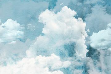  Cloudy Watercolor Abstract Vintage Texture. Clouds Abstract Background.