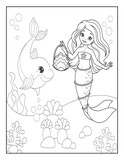 Fototapeta Dinusie - Mermaid Coloring Book Pages for Kids. Coloring book for children. Mermaids.