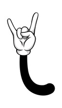 Rock And Roll Gesture Cartoon Hand Black White Isolated. Vector Music Icon Hand Graphic, Cartoon Cool Gesture With Finger Pointing Up Illustration