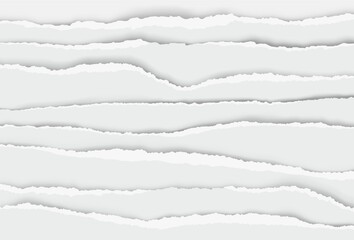 Poster - Torn paper edges, newspaper ripped page strips. Realistic ragged papers edge, horizontal tattered scrapbook or notebook sheets vector set. Damaged and cracked fragments for writing
