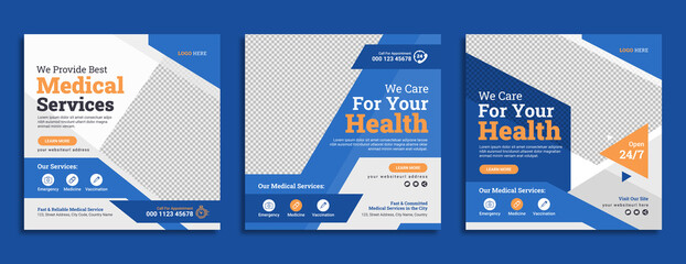 Wall Mural - medical healthcare social media post or web banner template design with abstract background, hospita