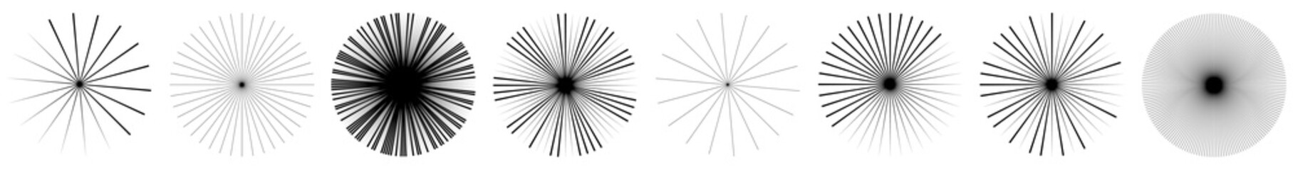 Aufkleber - Radial, radiating lines, stripes abstract circular element. Rays, beams starburst, sunburst element. Converging, merging, spreading lines