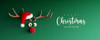 Reindeer with red nose and Santa hat on green Christmas background 3D Rendering, 3D Illustration