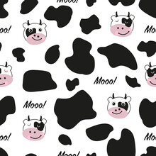Cute Cow Moo Face Black White Background Seamless For Textile Design Pattern