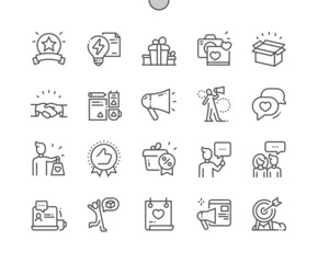 Brand ambassador. Product and promotion. Internet advertising. People reviews. Pixel Perfect Vector Thin Line Icons. Simple Minimal Pictogram