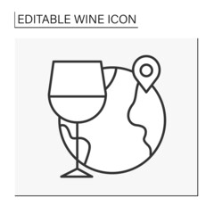  Enotourism line icon. Wine tourism, or vinitourism. Tasting, consuming wine, and touring the winery. Vineyard walks. Gastronomic tourism. Wine concept. Isolated vector illustration. Editable stroke