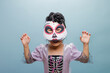 © M-image - young girl wearing scary mask with costume,Halloween autumn holiday concept