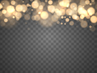 Canvas Print - Shining bokeh isolated on transparent background. Golden bokeh lights with glowing particles isolated. Christmas concept