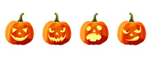 Vector Set Of Four Jack-o'-lanterns (Halloween Pumpkins) Isolated On A White Background.