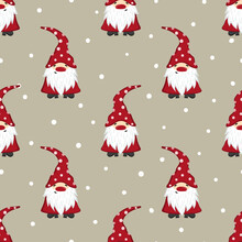 Christmas Pattern With Cute Gnomes. Wrapping Paper Design