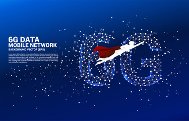 Fototapete - Superhero with Polygon dot connect line shaped 6G mobile network. Concept for mobile phone data technology.