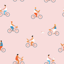 Girl Riding A Bicycle. Cycling People Illustration. 