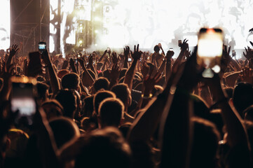 Crow on a concert cheering for their favorite musician on a festival