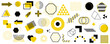 Geometric shapes set. Memphis design. Black and yellow elements. Abstract figures. Vector illustration. Stock image. 