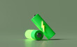 Battery charge indicator isolated on green background.charging battery technology concept,3d illustration,3d render