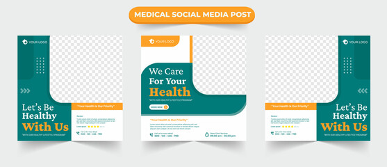 Wall Mural - Collection of medical healthcare service social media post template design for hospital doctor clinic and dentist health business marketing ads banner