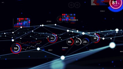 Poster - Various charts and communication network concept. Data analysis.
