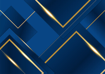 Abstract template dark blue luxury premium background with luxury squares pattern and gold lighting lines.