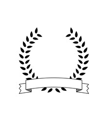 Outline simple laurel wreaths label with ribbon vector design.