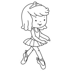 Wall Mural - Little ballet dancer girl. Vector black and white coloring page