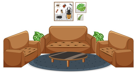 Wall Mural - Living room furniture set on white background