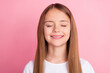 © deagreez - Photo of cute blond little girl closed eyes wear white t-shirt isolated on pink color background