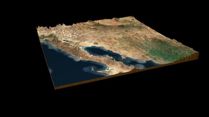 Wall Mural - The Gulf of California terrain map 3D render 360 degrees loop animation