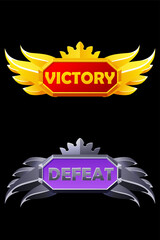 Wall Mural - Victory and defeat pop up golden assets award with crown for game.