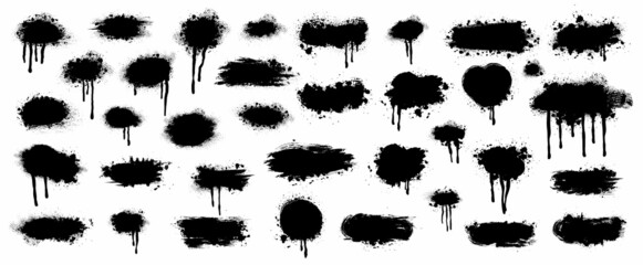 Wall Mural - Spray Paint Vector Elements isolated on White Background, Lines and Drains Black ink splatters, Ink blots set, text frame, Street style. Set of grunge banners.Grunge backgrounds for sale. 