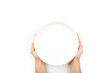 Hands holding a dish ceramic isolated on white background