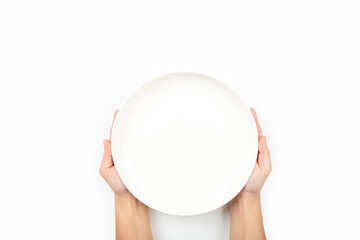 Hands holding a dish ceramic isolated on white background