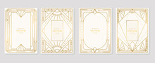 Gold And Luxury Invitation Card Design Vector. Abstract Geometry Frame And Art Deco Pattern Background. Use For Wedding Invitation, Cover, VIP Card, Print, Poster And Wallpaper. Vector Illustration.