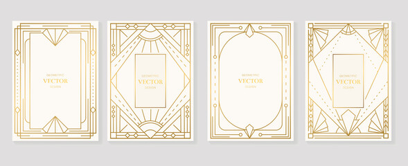 Gold and Luxury Invitation card design vector. Abstract geometry frame and Art deco pattern background. Use for wedding invitation, cover, VIP card, print, poster and wallpaper. Vector illustration.