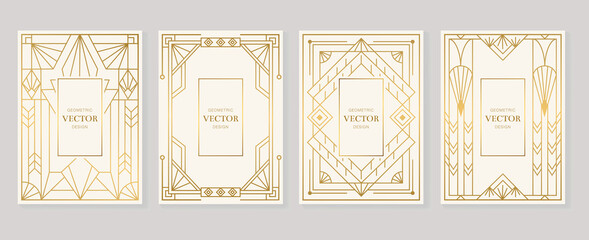 Gold and Luxury Invitation card design vector. Abstract geometry frame and Art deco pattern background. Use for wedding invitation, cover, VIP card, print, poster and wallpaper. Vector illustration.