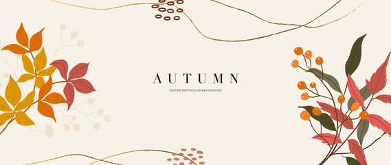 Autumn background vector. Autumn shopping event illustration wallpaper with hand drawn icons set. This design good for banner, sale poster, packaging background and greeting card.