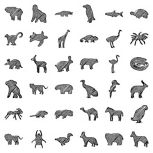 Set Of Scribble Silhouettes Of African Animals, Vector Clip Art.