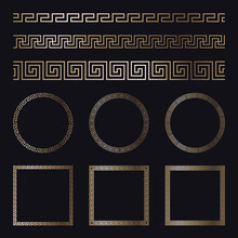 Greek Gold Frames On A Black Background, Vector