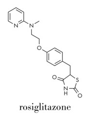 Sticker - Rosiglitazone diabetes drug molecule. Skeletal formula.